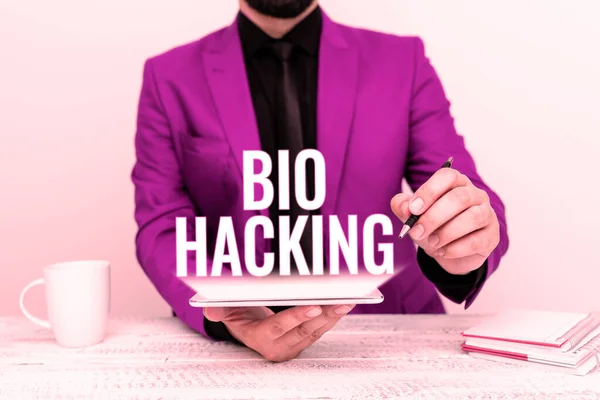 Kézírás Szöveg Bio Hacking Word Írt Kiaknázása Genetikai Anyag Kísérletileg — Stock Fotó