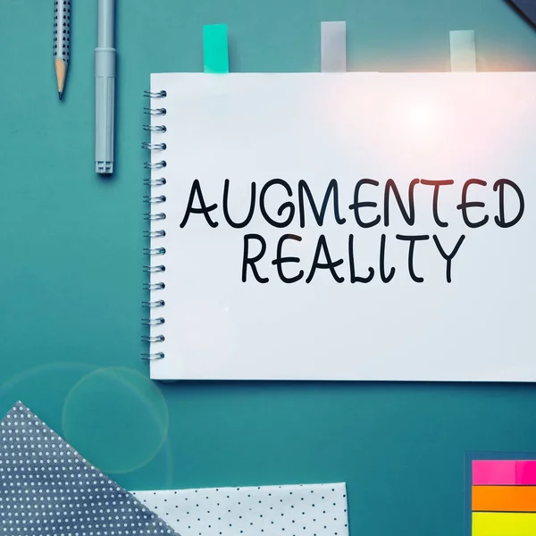 Hand Writing Sign Augmented Reality Word Written Technology Imposes Computer —  Fotos de Stock