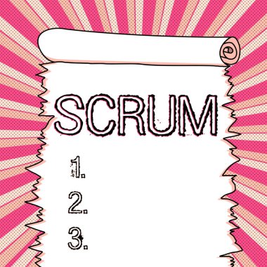 Scrum, iş konsepti el yazısını oyunun yazılı karakterlerinden farklı olarak gösteren bir tabela