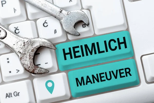 Szöveg Megjelenítése Heimlich Manőver Szó Felfelé Irányuló Nyomás Alkalmazására Fulladás — Stock Fotó
