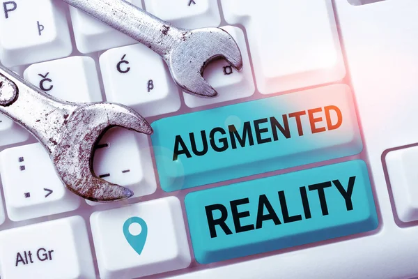 Handwriting Text Augmented Reality Business Overview Technology Imposes Computer Image — Stock Fotó