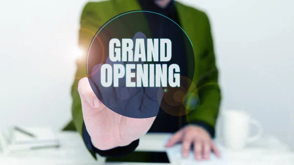 Kézírás Szöveg Grand Opening Üzleti Ötlet Szalagvágás Üzleti Első Hivatalos — Stock Fotó