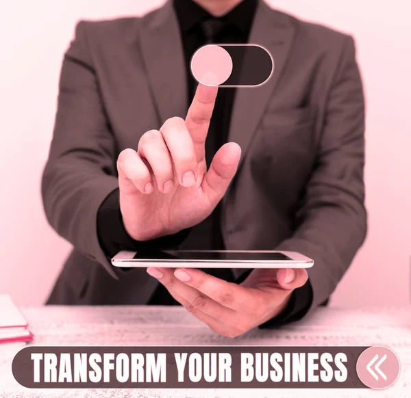 Podpis Pod Tekstem Transform Your Business Przegląd Biznesowy Zmień Energię — Zdjęcie stockowe
