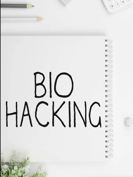 Bio Hacking 이라는 표지판이 그려진 Business Overview 윤리적 기준을 고려하지 — 스톡 사진