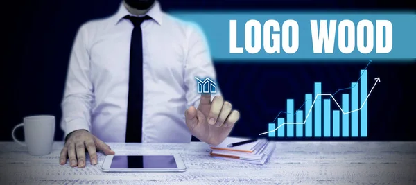 Sinal Escrita Mão Logotipo Madeira Conceito Que Significa Design Reconhecível — Fotografia de Stock