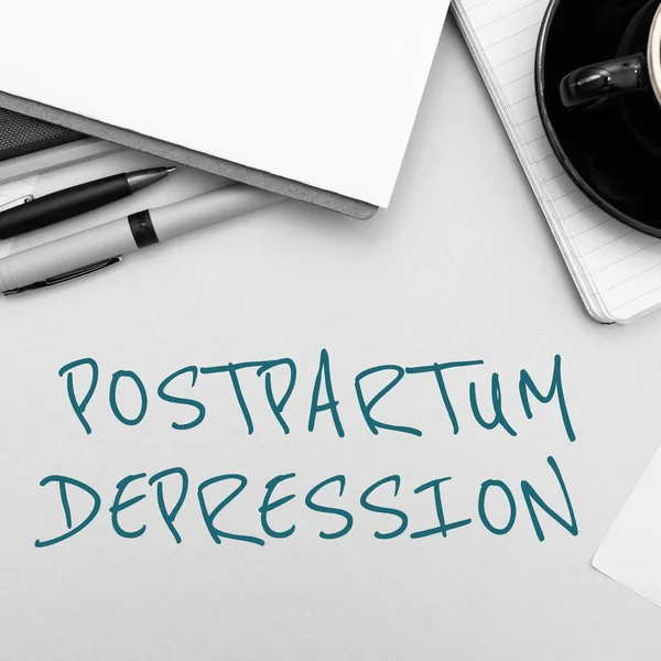 Conceptual caption Postpartum Depression, Business showcase a mood disorder involving intense depression after giving birth