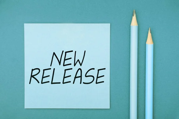 Firma Escritura Mano New Release Visión General Del Negocio Anunciando — Foto de Stock