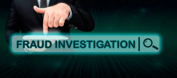 Text Sign Showing Fraud Investigation Internet Concept Process Determining Whether — Stock Photo, Image