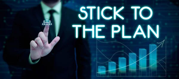 Концептуальний Заголовок Stick Plan Business Showcase Щоб Дотримуватися Певного Плану — стокове фото