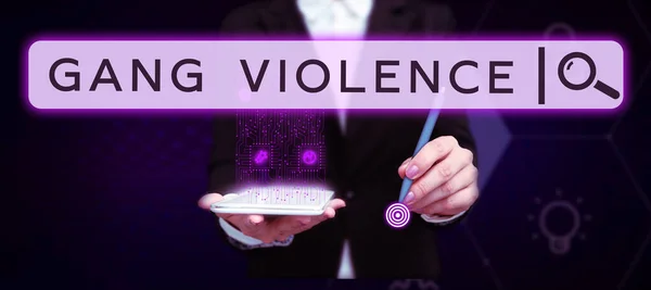 Sinal Texto Mostrando Violência Gangue Violação Foto Conceitual Das Leis — Fotografia de Stock