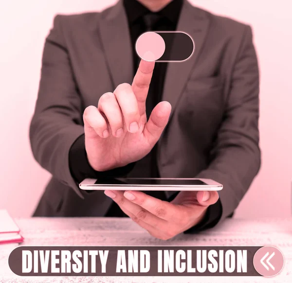 Sign Displaying Diversity Inclusion Word Written Range Human Difference Includes — Foto Stock