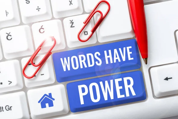 Texto Que Muestra Inspiración Palabras Tienen Poder Concepto Internet Energía —  Fotos de Stock