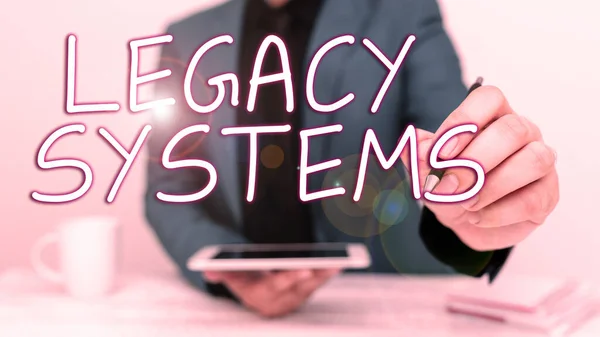 Conceptual Display Legacy Systems Word Old Method Technology Computer System — Foto de Stock
