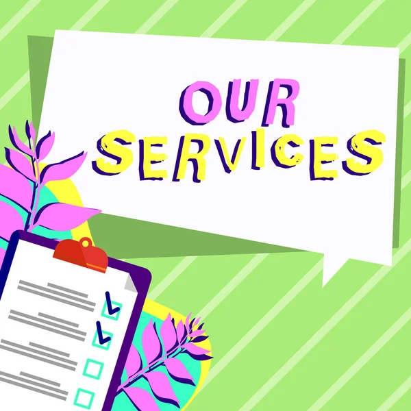Inspiration Showing Sign Our Services Business Overview Occupation Function Serving — Stockfoto