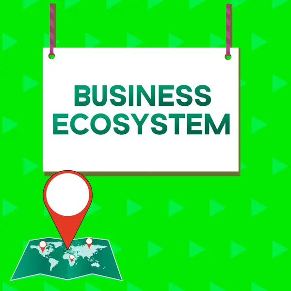Firma Mostrando Ecosistema Empresarial Palabra Para Desarrollar Implementar Oportunidades Crecimiento — Foto de Stock