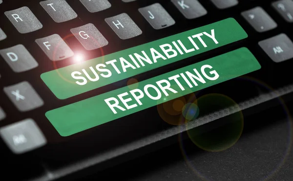 Conceptual display Sustainability Reporting, Business showcase give information economic environmental performance