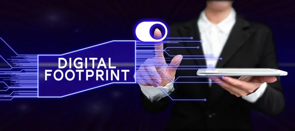 Tekst Pisma Cyfrowego Digital Footprint Przegląd Biznesowy Wykorzystuje Technologię Cyfrową — Zdjęcie stockowe