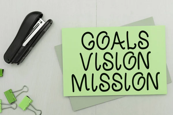 Inspiration Showing Sign Goals Vision Mission Business Concept Practical Planning — Stockfoto