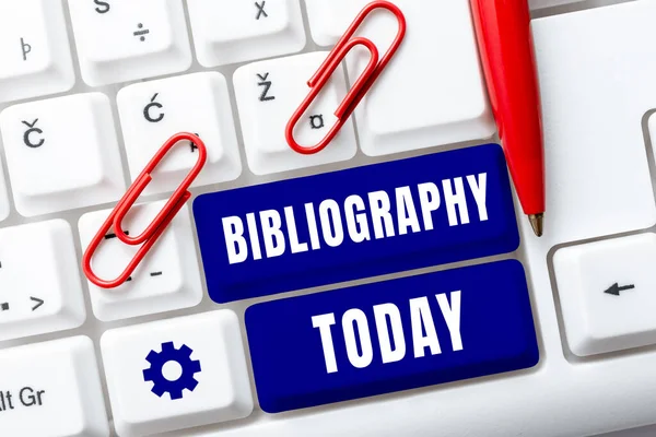Sign Exibindo Bibliografia Abordagem Negócios Uma Lista Escritos Relativos Determinado — Fotografia de Stock