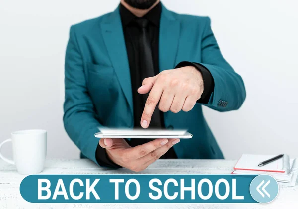 Tekstbord Tonen Terug Naar School Business Showcase Nieuwe Leraren Vrienden — Stockfoto