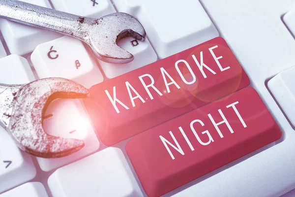 Cartello Che Mostra Karaoke Night Business Idea Intrattenimento Cantando Con — Foto Stock