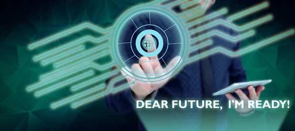 Texto Que Mostra Inspiração Dear Future Ready Business Concept Confiante — Fotografia de Stock