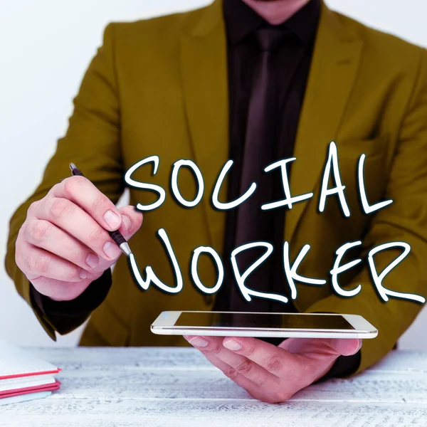 Текстовый Знак Показывающий Социального Работника Помощь Бизнесу Государственных Людей Недостаточным — стоковое фото