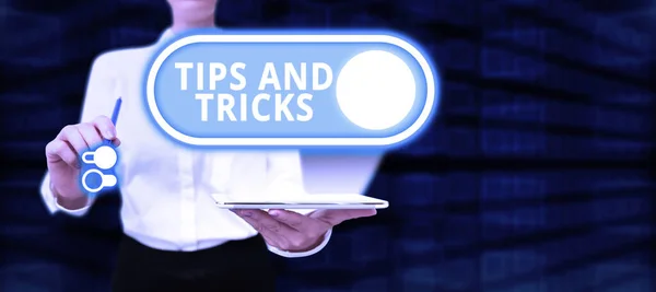 Text Bildtext Presentera Tips Och Tricks Begreppet Mening Hjälpsamma Råd — Stockfoto