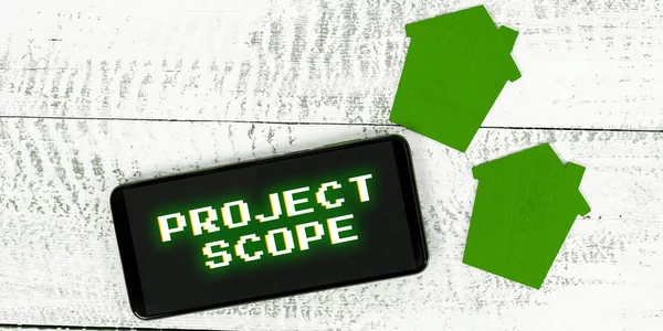 Text Sign Showing Project Scope Business Showcase Evaluation Work Efforts — Stockfoto