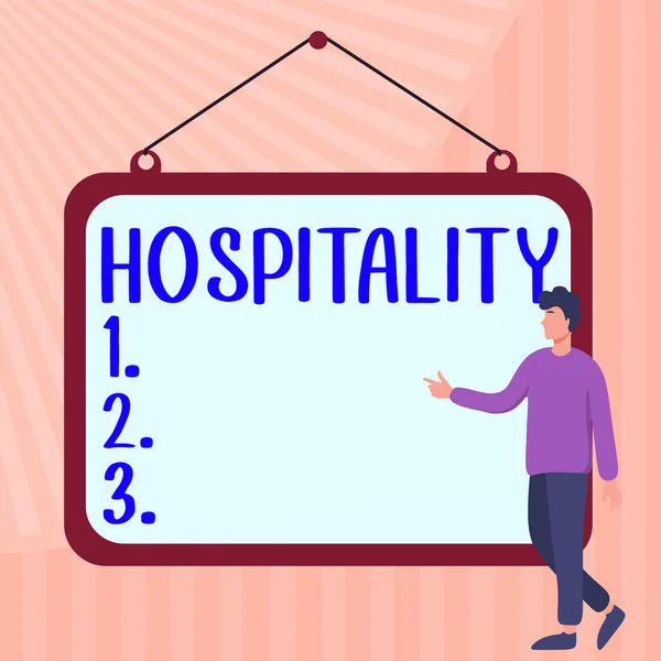 Writing Displaying Text Hospitality Word Friendly Generous Reception Entertainment Guests — Stock Photo, Image