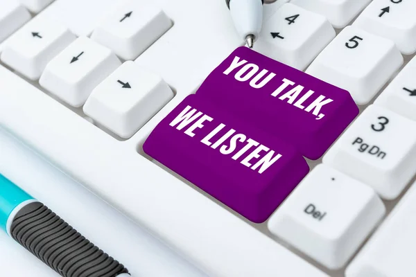 Kézírás Jel Beszélsz Figyelünk Üzleti Bemutató Kétirányú Kommunikáció Motivációs Beszélgetés — Stock Fotó