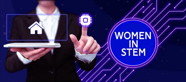 Знак Відображає Жінок Стовпі Бізнес Концепція Наука Технологія Інженерія Математика — стокове фото