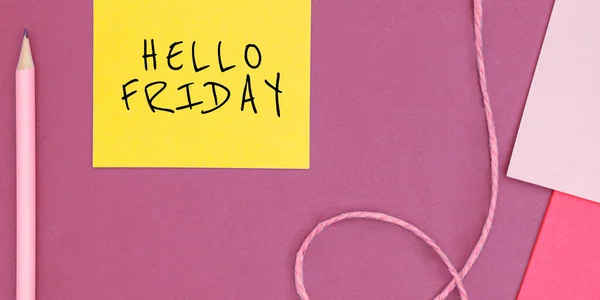 Text Showing Inspiration Hello Friday Business Overview Greetings Fridays Because — Stock Photo, Image