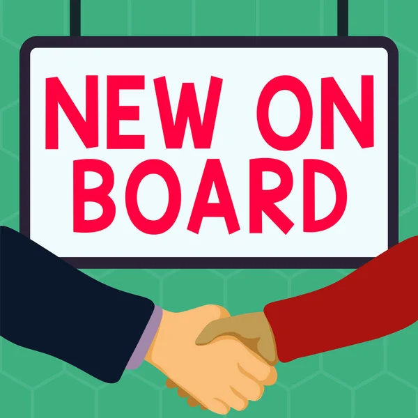 Znak Tekstowy Pokazujący New Board Koncepcja Oznaczająca Witamy Zespole Współpraca — Zdjęcie stockowe