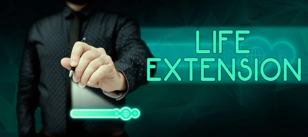 Handschreibzeichen Life Extension Word Für Die Fähigkeit Länger Weiterzuarbeiten Als — Stockfoto