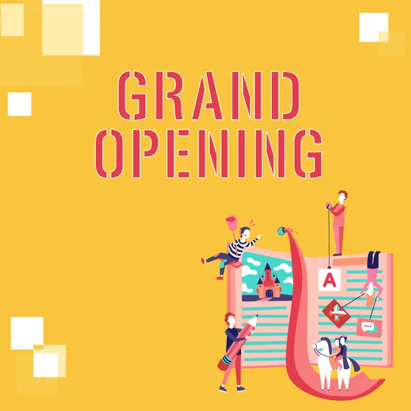 Sign Displaying Grand Opening Business Approach Ribbon Cutting New Business — 스톡 사진