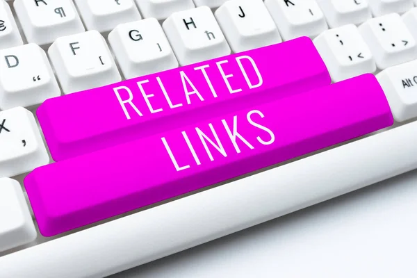 Text caption presenting Related Links, Word Written on Website inside a Webpage Cross reference Hotlinks Hyperlinks