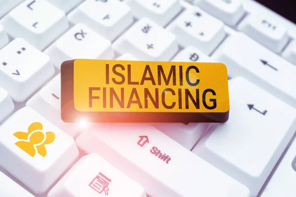 说明伊斯兰融资 概念照片 银行业务活动和符合伊斯兰教法的投资的文字标题 — 图库照片