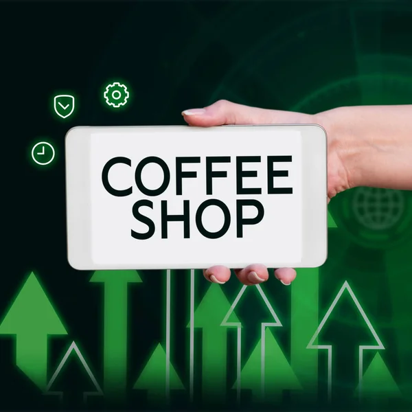 Szöveg Megjelenítése Kávézó Üzleti Áttekintés Kis Informális Étterem Ahol Kávét — Stock Fotó