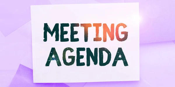 Legenda Texto Apresentando Agenda Reunião Abordagem Negócios Uma Agenda Define — Fotografia de Stock
