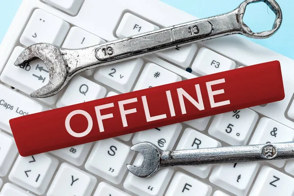 Hand Writing Sign Offline Word Written Having Directly Connected Computer — Stock Photo, Image
