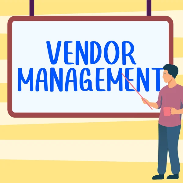 Inspiration Showing Sign Vendor Management Concept Meaning Activities Included Researching — Stock Photo, Image