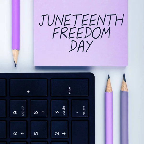 Handskrift Tecken Juneteenth Freedom Day Begreppet Laglig Semester Usa Till — Stockfoto