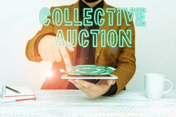 Text Sign Showing Collective Auction Business Idea Gathering Measuring Information — Stockfoto