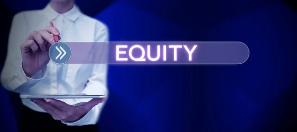 Text Tecken Som Visar Equity Affärsidé Kvalitet Att Vara Rättvis — Stockfoto