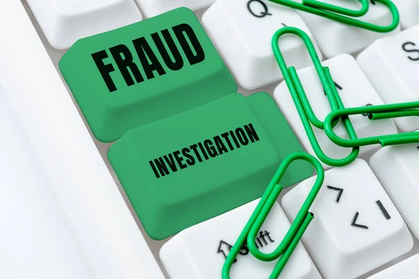 Text Sign Showing Fraud Investigation Word Written Process Determining Whether — Stock Photo, Image