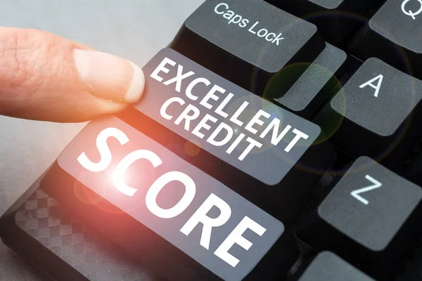Zarejestruj Wyświetlanie Excellent Credit Score Word Wpisany Osoby Raport Sytuacji — Zdjęcie stockowe