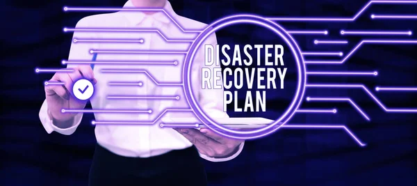 Sign Displaying Disaster Recovery Plan Internet Concept Having Backup Measures — Stock Photo, Image