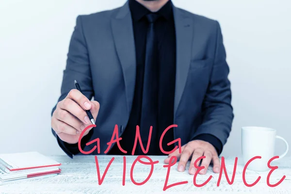 Testo Didascalia Che Presenta Gang Violence Business Panoramica Violazione Delle — Foto Stock