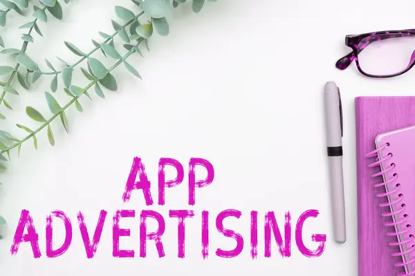 Концептуальний Дисплей App Advertising Розробники Бізнес Концепцій Отримують Плату Обслуговування — стокове фото